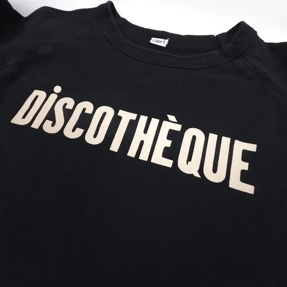 CLARE V. Discothèque Sweatshirt Crop Sweater Black Minimal French Girl Casual - Picture 3 of 9